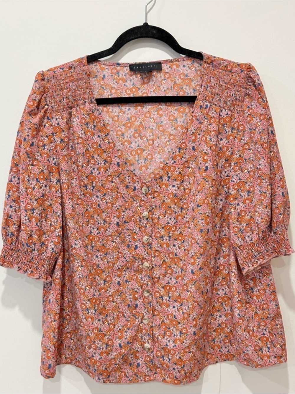 Sanctuary Ditsy Floral Button-Front Blouse - Rust - Picture 2 of 5